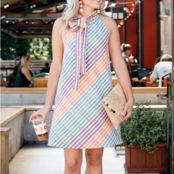 J. Crew Tie Neck Dress in Rainbow Gingham - Picture 2 of 6